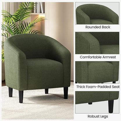 Yaheetech Barrel Chairs, Furry Accent Chairs with Soft Padded Armrest for Living Room Bedroom Waiting Room Office, Set of 2, Dark Green