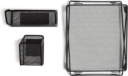 U Brands Mesh Locker Organization Kit, Includes Magnetic Cup, Folding Shelf and Bin, 3 Pieces (Black)