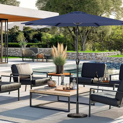 YSSOA 9' Patio Umbrella Outdoor Table Market Yard Umbrella with 8 Sturdy Ribs, Dark Blue