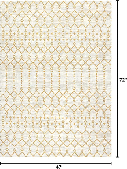 JONATHAN Y Moroccan Geometric Indoor Outdoor Area Rug 4X6 Cream/Yellow, Ourika Textured Weave for Backyard, Patio, Porch, Easy-Cleaning, High Traffic, Pet-Friendly, Non-Shedding (SMB108J-4)