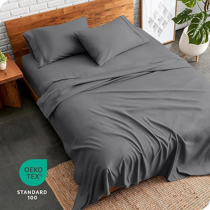 Bare Home Short Queen Sheet Set - 1800 Ultra-Soft Microfiber - Double Brushed - Deep Pockets - Easy Fit - 4 Piece Set - Bed Sheets (Short Queen, Grey)