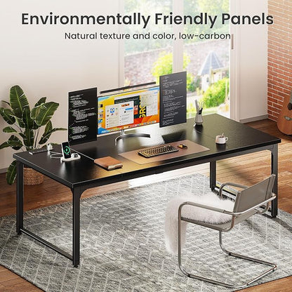 Huuger 71 x 31.5 Inch Desk with Power Outlets & USB-C,1.2 Inch Thicker Desktop, Robust Metal Tubes, Deep Computer Desk, Heavy Duty Office Desk, Work Desk for Home Office, Black