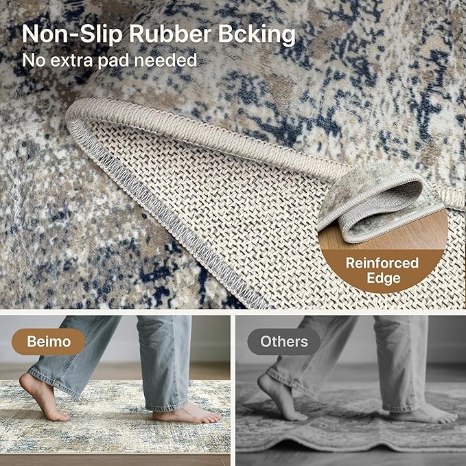 Area Rugs 9x12 for Living Room Bedroom, Modern Abstract Machine Washable Rug, Large Soft Low Pile Floor Carpet with Non Slip Backing for Dining Room, Blue Mist