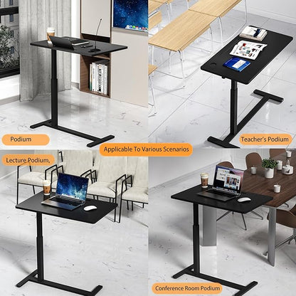 Home Office Desks Height Adjustable with 360° Moveable Hidden Wheels,Multifunctional Pneumatic Laptop Desk Suitable for Sofa、Bedside、Study and Work Use,Black