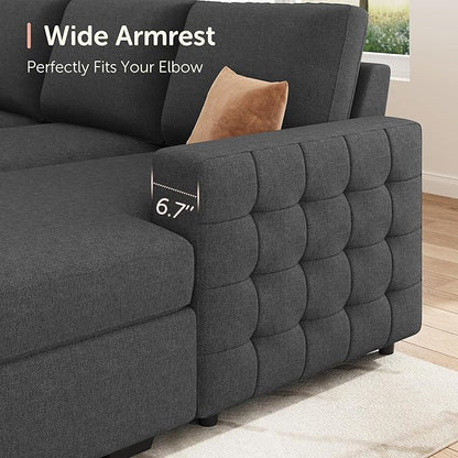 HONBAY Sectional Sleeper Sofa with Pull-Out Bed Storage Chaise,Modular Couch for Living Room, Middle Grey