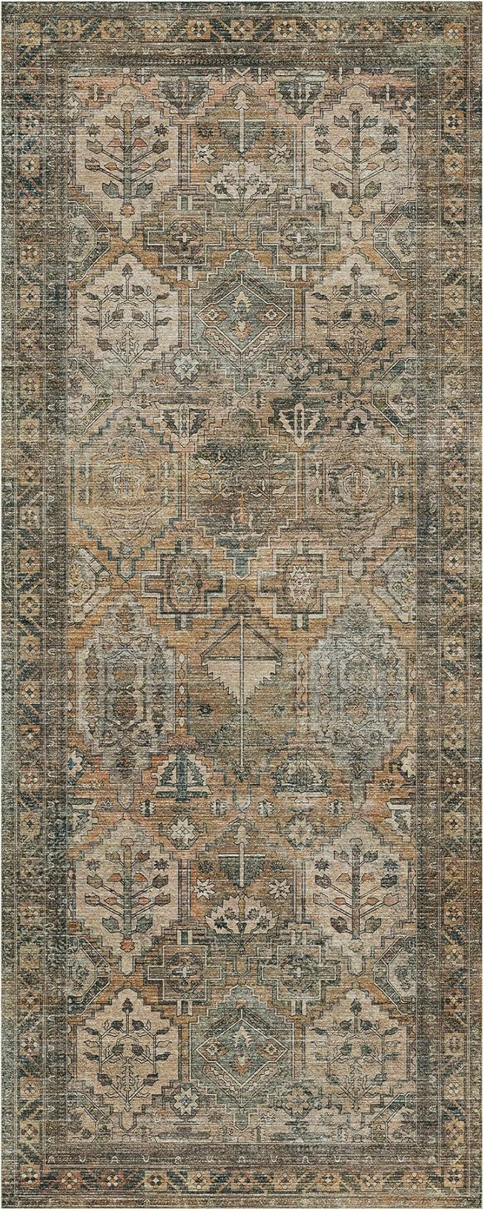 GENIMO 2x10 Runner Rugs for Hallway, Machine Washable Non Slip Vintage Rugs, Low Pile Lightweight Soft Print Rug for enrtyway, Corridor, Home Office, Kitchen, Warm Taupe