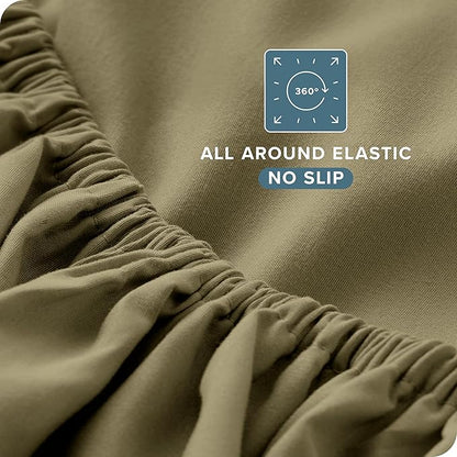Bare Home Queen Sheet Set - Luxury 1800 Ultra-Soft Microfiber Queen Bed Sheets - Double Brushed - Deep Pockets - Easy Fit - 4 Piece Set - Bedding Sheets & Pillowcases (Queen, Olive)