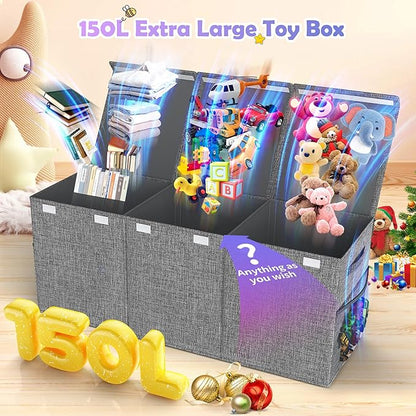 Extra Large Toy Box Chest with Lids, Collapsible Sturdy Kids Toy Storage Organizer Boxes for Boys Girls, 40"x14"x16", Toybox Storage Bins Basket for Living Room, Bedroom, Nursery, Gray