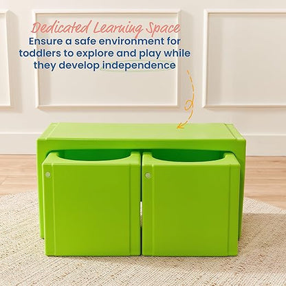 ECR4Kids Tri-Me Table and Cube Chair Set, Multipurpose Furniture, Lime Green, 3-Piece