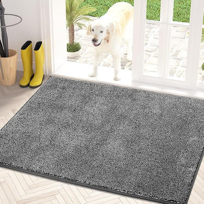 PURRUGS Dirt Trapping Door Mat 34" x 59", Non-Slip Machine Washable Entryway Rug, Dog Doormat, Indoor Front Door Mat, Super Absorbent Entry Rug for Muddy Shoes & Paws, Light Grey-Dark Grey