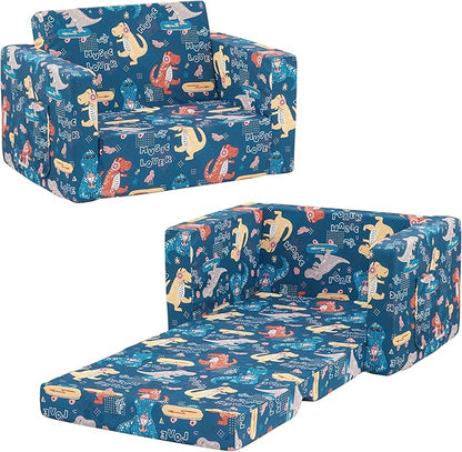 Ulax furniture Kids Sofa Couch, Children Flip-Out Chair 2-in-1 Toddler Chairs Convertible Sofa to Lounger