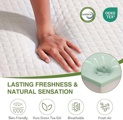 Twin XL Memory Foam Mattress, 10 Inch Bed Mattress in a Box with Cooling Green Tea Gel, Relieve Pressure with Medium Support, CertiPUR-US Certified, 80''L x 38''W, White