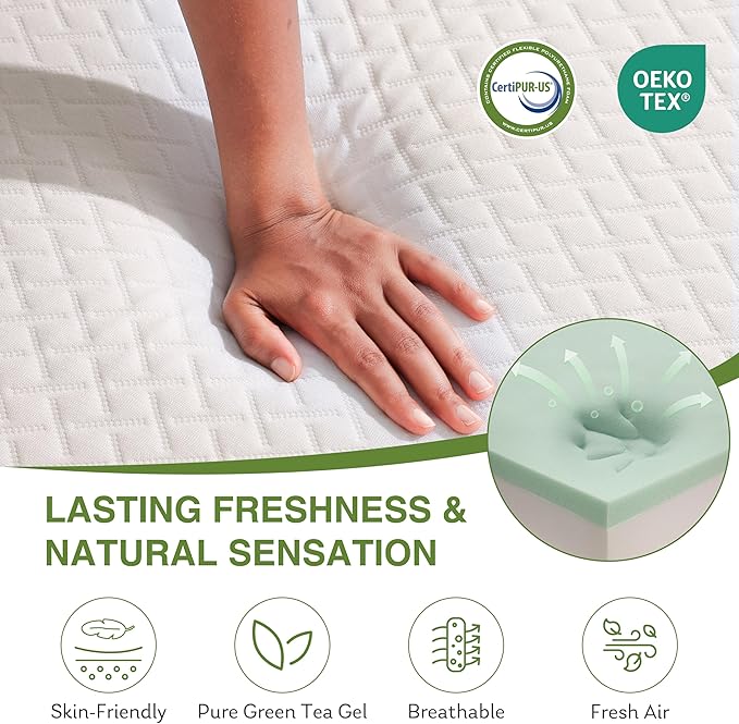 10 Inch Queen Mattress, Memory Foam Mattress in a Box with Cooling Green Tea Gel, Relieve Pressure with Medium Support, CertiPUR-US Certified, 80''L x 60''W, White