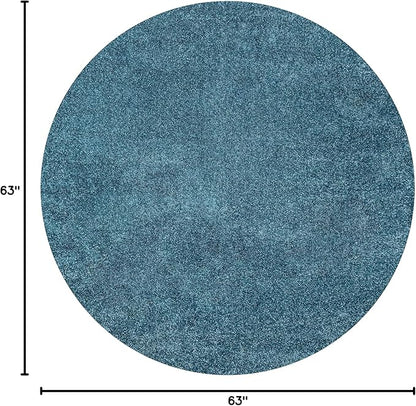 JONATHAN Y Haze Solid Low-Pile Turquoise 5' Round Indoor Area Rug, Coastal,Bohemian,Minimalist,Classic, Easy-Cleaning for Living Room,Bedroom,Kitchen,Pet Friendly,Non-Shedding (SEU100H-5R)