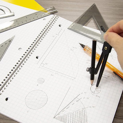 BAZIC Products Math Geometry Set 4 Pieces, Compass, Protractor, Ruler, 2 Triangle Rulers, Plastic Clear Measuring Sets for Students Professional, 2-Packs