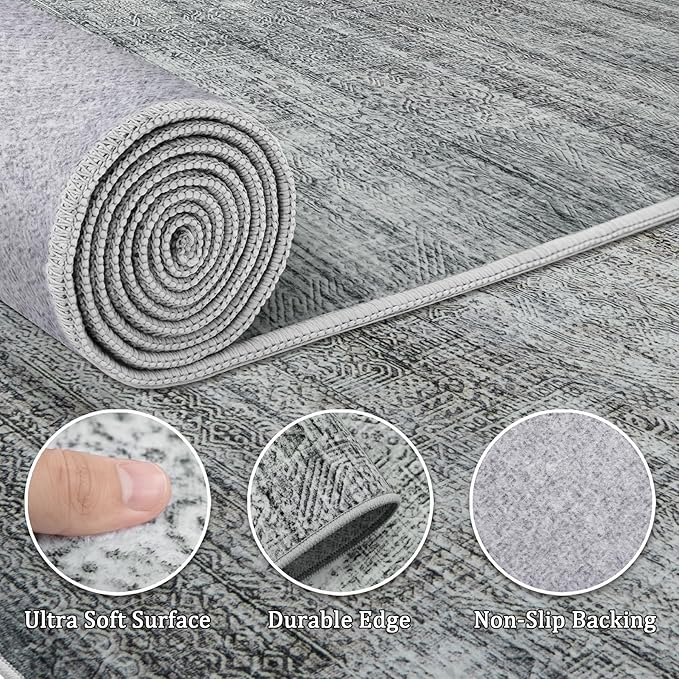 6x9 Area Rug Living Room Rugs - Washable Rug Large Modern Abstract Soft Thin Carpets Indoor Floor No Slip Vintage Carpet for Bedroom Under Dining Table Nursery Home Office Decor Gray Blue