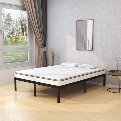 16 Inch Queen Bed Frame No Box Spring Required, Metal Platform Queen Size Bed Frames with 14 Inch Storage, 3,500 lbs Heavy Duty Steel Slats Support, Easy Assembly Mattress Foundation