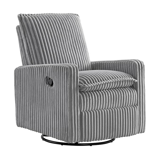 Oxford Baby Uptown Upholstered Swivel Glider and Recliner Nursery Chair - Corduroy, Ash Gray