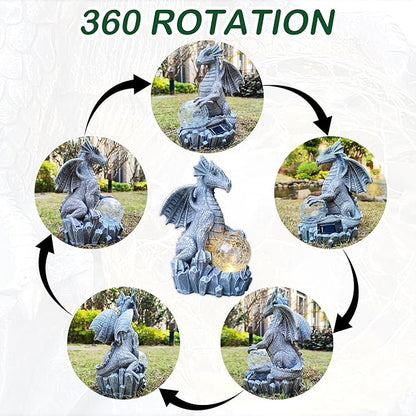 Dragon Solar Garden Statues Outdoor Decoration with Magic Orb,Dragon Figurine Solar LED Lights Lawn Décor,Outside Statue Ornament for Patio, Balcony, Yard,Unique Gifts for Mom Grandma
