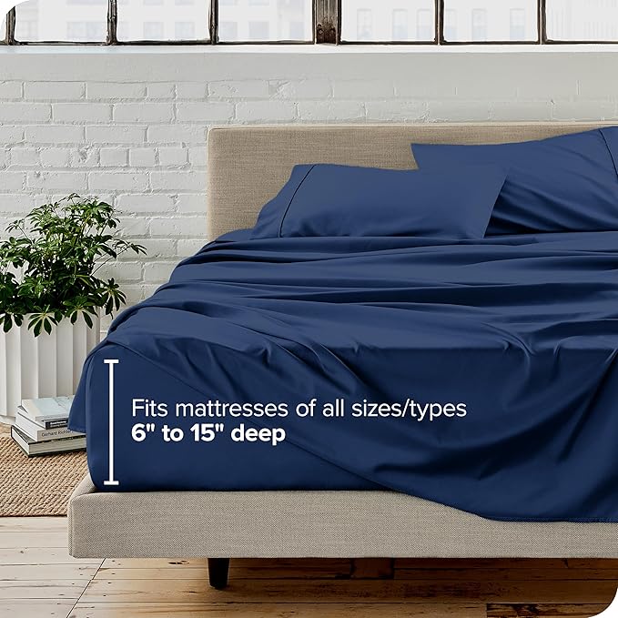 Bare Home Twin Sheet Set - 1800 Ultra-Soft Microfiber Twin Bed Sheets - Double Brushed - Deep Pockets - Easy Fit - Extra Soft - 3 Piece Set - Bedding Sheets & Pillowcases (Twin, Dark Blue)