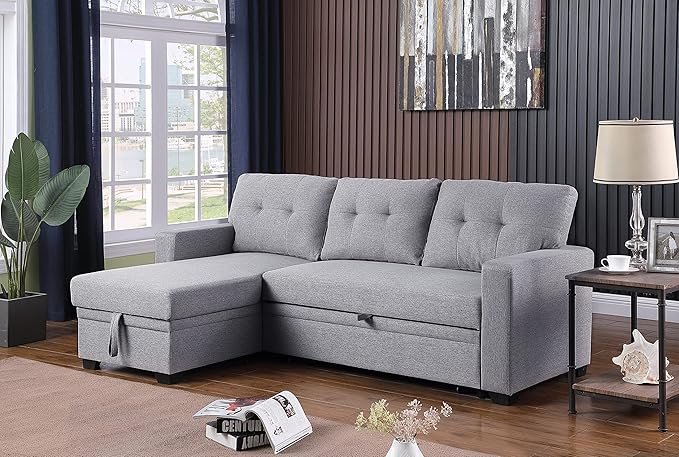 Devion Furniture Maison 4-in-1 Convertible L Shaped Couch with Pull Out Bed and Storage, Sectional Sleeper Sofa with Reversible Chaise for Living Room, Apartment, Bedroom, Office