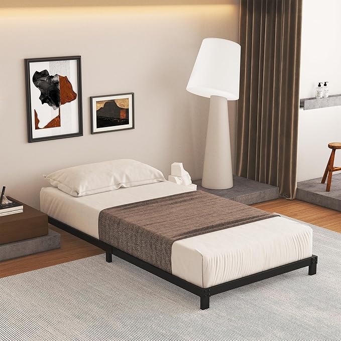 5 Inch Low Bed Frame Twin, Heavy Duty Twin Bed Frames Low Profile, No Box Spring Needed, Easy Assembly, Noise Free, Black