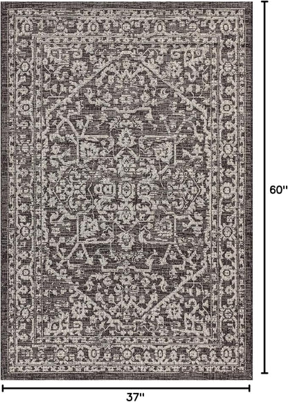 JONATHAN Y Boho Medallion Indoor Outdoor Area Rug 3X5 Black/Gray, Malta Textured Weave for Backyard, Patio, Porch, Easy-Cleaning, High Traffic, Pet-Friendly, Non-Shedding (SMB104C-3)