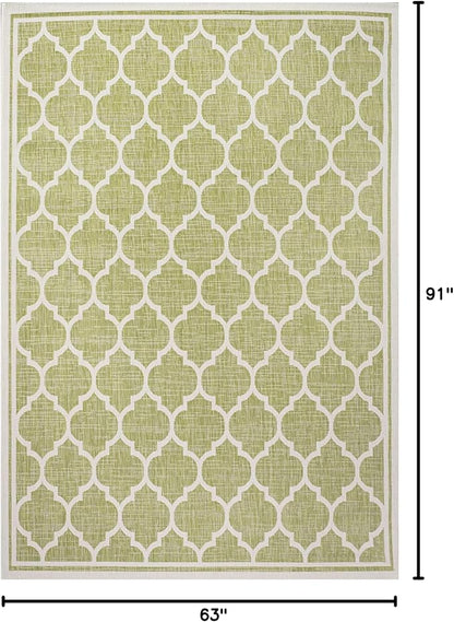 JONATHAN Y Moroccan Trellis Indoor Outdoor Area Rug 5X8 Green/Cream, Trebol Textured Weave for Backyard, Patio, Porch, Easy-Cleaning, High Traffic, Pet-Friendly, Non-Shedding (SMB109G-5)