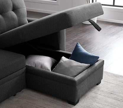 Devion Furniture Garisa 4-in-1 Convertible L Shaped Couch with Pull Out Bed and Storage, Sectional Sleeper Sofa with Reversible Chaise for Living Room, Apartment, Bedroom, Office