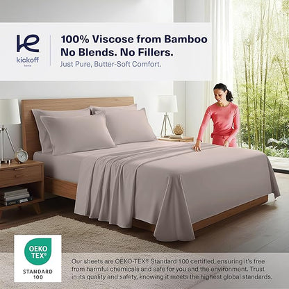 Kickoff Viscose Bamboo Sheets California King Size 4-pc 100% Organic Bamboo Viscose Bed Cooling Sheets Cal King Set Cool Bedding for hot Sleepers Sheet, Flat, Fitted, Pillowcases (Grey Mist, CK)