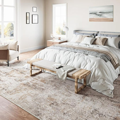 8x10 Washable Area Rug Brown Grey Neutral Abstract Living Room Bedroom Large Throw Rug Non Slip Soft Low Pile Indoor Floor Carpet for Dining Room Kitchen Office Entryway