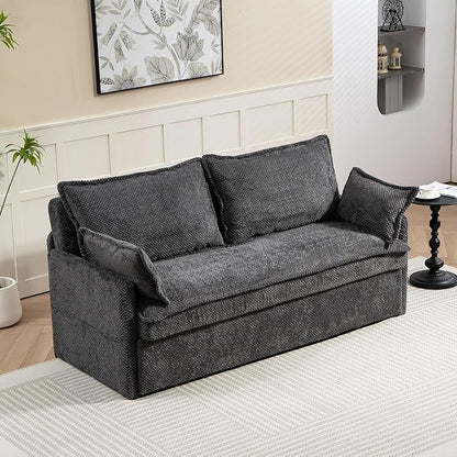 Furnimart 59.5" Queen Size Pull Out Sofa Bed, 3 in 1 Convertible Sleeper Bed with USB/C-Type Charging Ports & Side Pockets, Modern Futon Couch for Living Room, Apartment, RV, Corduroy Dark Grey
