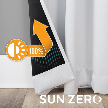Sun Zero Nordic 2-pack Theater Grade Extreme 100% Blackout Grommet Curtain Panel Pair, 52" x 120", Pearl