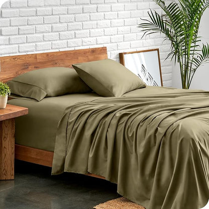 Bare Home Ultra-Soft Split Cal King Sheet Set - Luxury 1800 - Hydro-Brushed - Deep Pockets - Easy Fit - 4 Piece Set - Bedding Sheets & Pillowcases (Split California King, Olive)