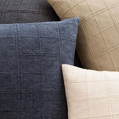 Foindtower Set of 2 Decorative Linen Check Throw Pillow Covers Neutral Farmhouse Vintage Cushion Covers Modern Boho Home Decor for Sofa Chair Couch Bedroom Living Room Outdoor,20×20 Inch,Navy Blue