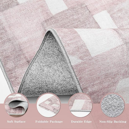 8X10 Area Rugs Modern Abstract Large Carpet for Living Room Bedroom Dining Room Office Nursery, Non Slip Washable Pink Rugs 8X10 Geometric Pattern Thin 8 by 10 Indoor Home Decor Pet & Child Friendly