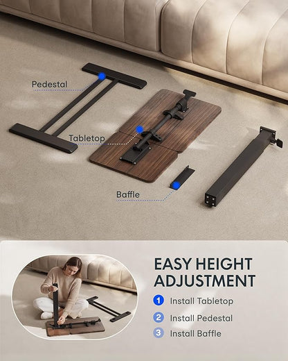 FLEXISPOT H7 Flex Adjustable Height C-Shaped End Table Split Tilting Top Mobile Side Table for Sofa & Bedside, Slides Under Furniture, Hidden Wheels for Small Spaces(31.6" W x 15.7" D,Dark Walnut)