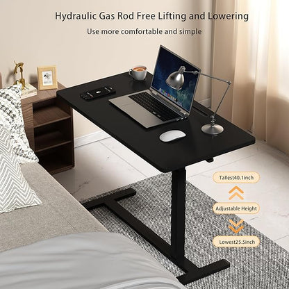 Home Office Desks Height Adjustable with 360° Moveable Hidden Wheels,Multifunctional Pneumatic Laptop Desk Suitable for Sofa、Bedside、Study and Work Use,Black