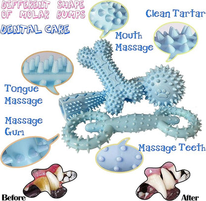 4 Pack Puppy Teething Toys 0-6 Months Puppy Chew Toys for Teething Cute Small Dog Toy Soft Rubber Toy for Puppies(Blue)