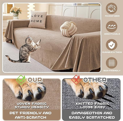 MYSKY HOME Couch Cover Sofa Covers for 3 Cushion Couch, Ultra - Soft Dog Couch Covers Protector for Sectional Sofa, Non Slip Sofa Slipcover Furniture Protector for Pet, 91" x 118", Khaki