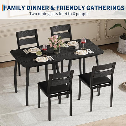 Small Dining Table Set for 2,3-Piece Kitchen Table Set with Thick Wood Grain Tabletop & 2 Upholstered Chairs & Metal Frame, Compact Table Set for Small Spaces, Kitchens & Dining Rooms (Black)