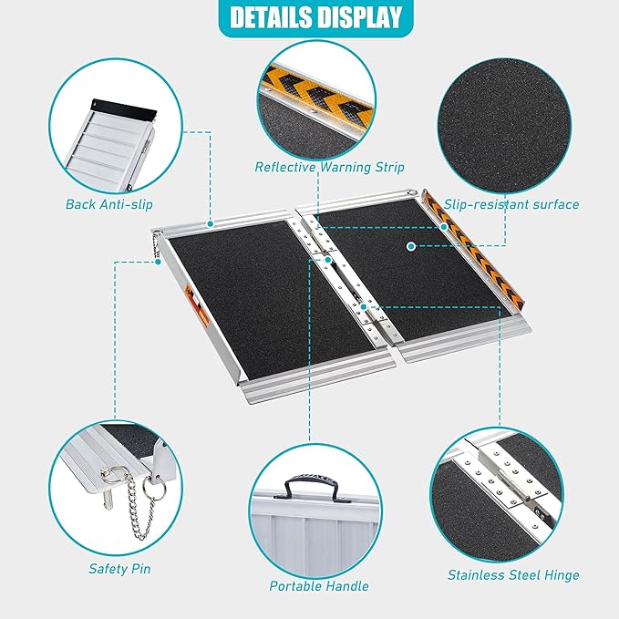 Portable Wheelchair Ramp 2ft, Non-Skid Aluminum Ramps for Wheelchairs for Home Steps, 800 LBS Capacity Handicap Ramp for Doorway, Threshold, Front Porch, Entry, Stairs 24" Lx 29.2" Wx2H
