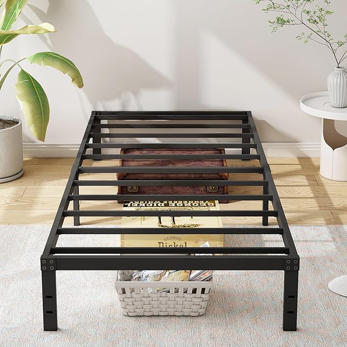 10 Inch Twin Bed Frames, Platform Metal Bed Frame Twin Size Heavy Duty Steel Slat Mattress Foundation, No Box Spring Needed, Easy Assembly, Noise-Free, Black