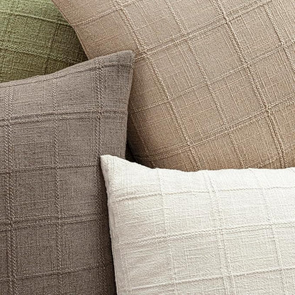 Foindtower Set of 2 Decorative Linen Check Throw Pillow Covers Neutral Farmhouse Lumbar Cushion Covers Modern Coastal Boho Home Decor for Sofa Chair Couch Bedroom Living Room Outdoor,12×20 Inch,Camel