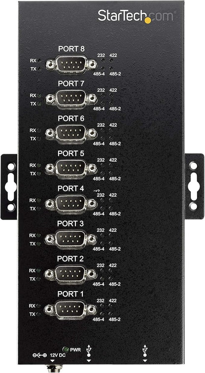 StarTech.com 8 Port Serial Hub USB to RS232/RS485/RS422 Adapter - Industrial USB 2.0 to DB9 Serial Converter Hub - IP30 Rated - Din Rail Mountable Metal Serial Hub - 15kV ESD Protection, TAA