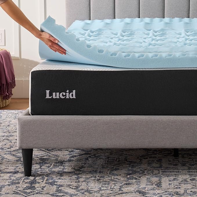 LUCID Gel Infused Memory Foam Mattress Topper – 3 Inch Mattress Topper – 5 Comfort Zones Relieve Pressure – CertiPUR-US Certified Foam - King