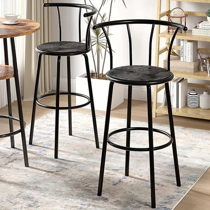 VECELO Bar Stools Set of 4, Swivel Counter Barstools with Backrest, Bar Height Chairs for Dining Room, Kitchen Island, Pub, Easy Assembly, Grey