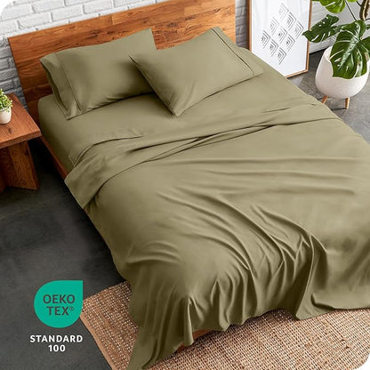 Bare Home Queen Sheet Set - Luxury 1800 Ultra-Soft Microfiber Queen Bed Sheets - Double Brushed - Deep Pockets - Easy Fit - 4 Piece Set - Bedding Sheets & Pillowcases (Queen, Olive)