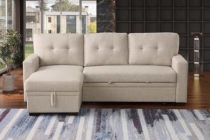 Devion Furniture Philly 4-in-1 Convertible L Shaped Couch with Pull Out Bed and Storage, Sectional Sleeper Sofa with Reversible Chaise for Living Room, Apartment, Bedroom, Office