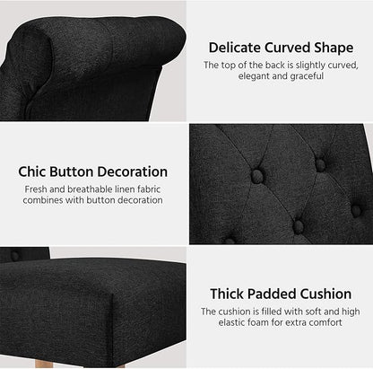Yaheetech Dining Chairs Set of 4 Fabric Upholstered Button Tufted Dining Chairs with Solid Wood Legs and for Home, Kitchen, Restaurant, Black